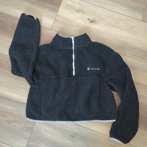 Champion Womens S Sherpa Fleece Quarter Zip Pullover Black Cropped Sweatshirt